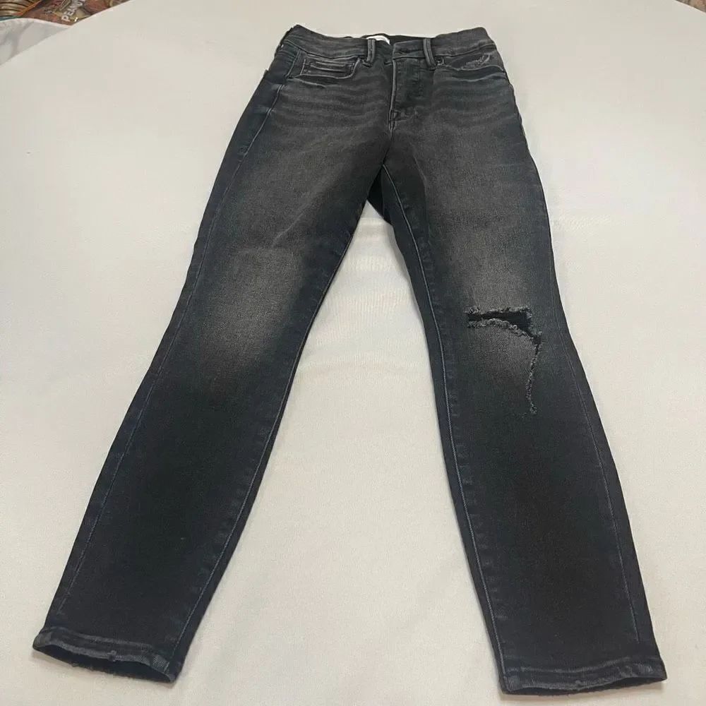 Good American Black Destroyed Skinny Denim Jeans Size 2/26